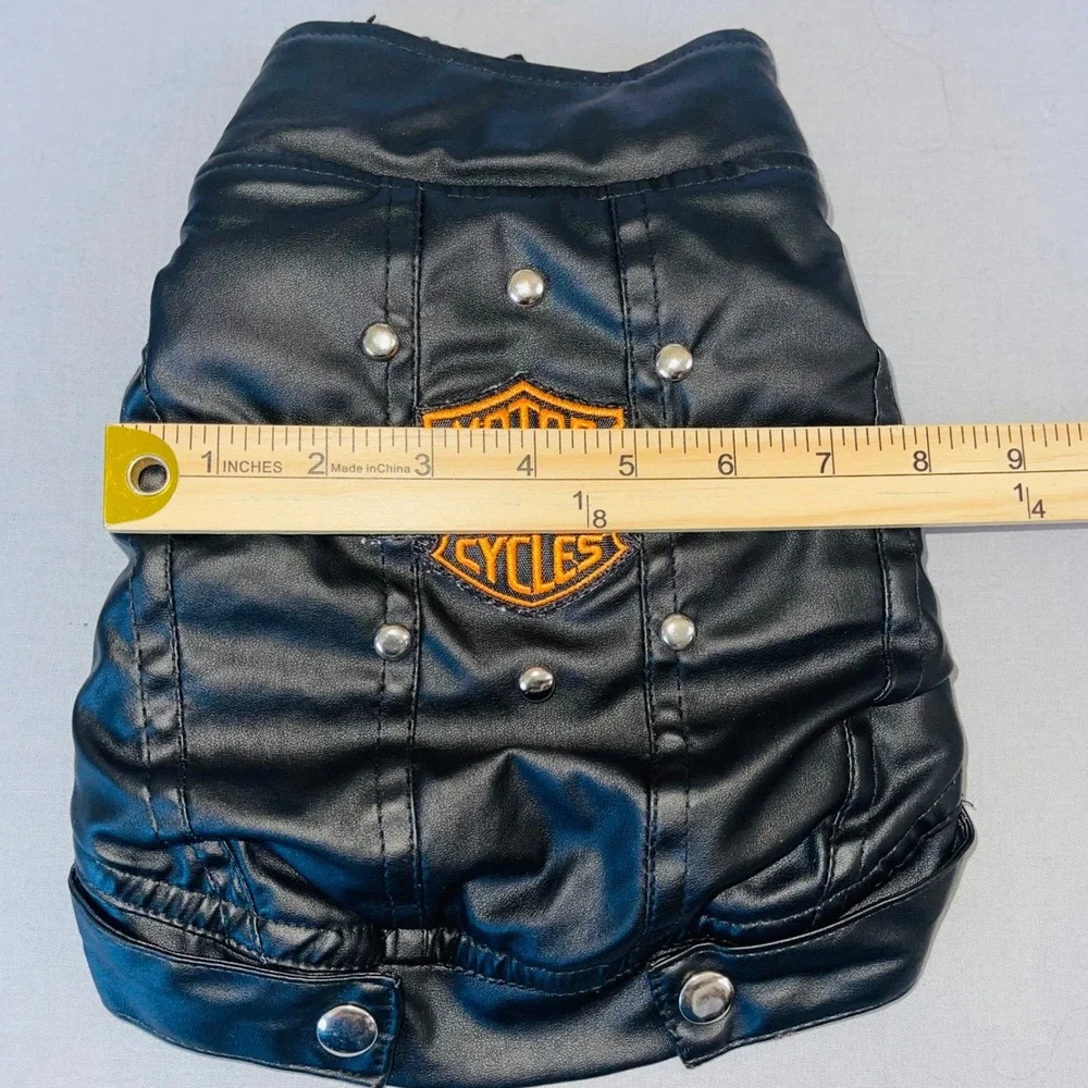 Harley-Davidson Biker Dog Jacket Faux Leather Black Silver Studs Size 2 Small